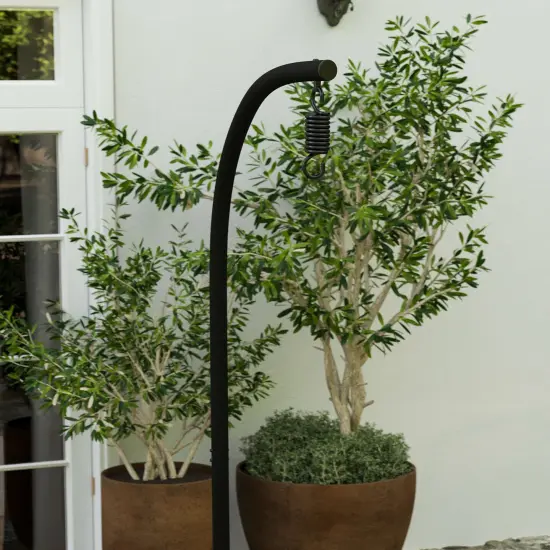 Merrick Lane Inger Heavy Duty All-Weather Hanging Hammock Chair C-Stand with Steel Offset Base and Hardware, 360 Degree Rotation Black {3}