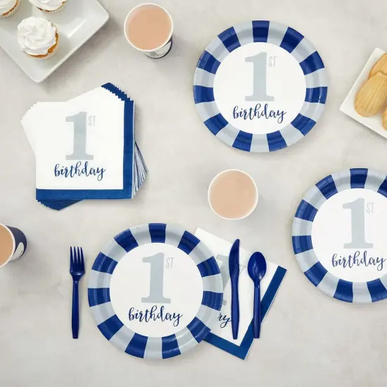 144-Piece Baby First Birthday Decorations and Tableware Sets - Nautical Blue (Serves 24) {3}