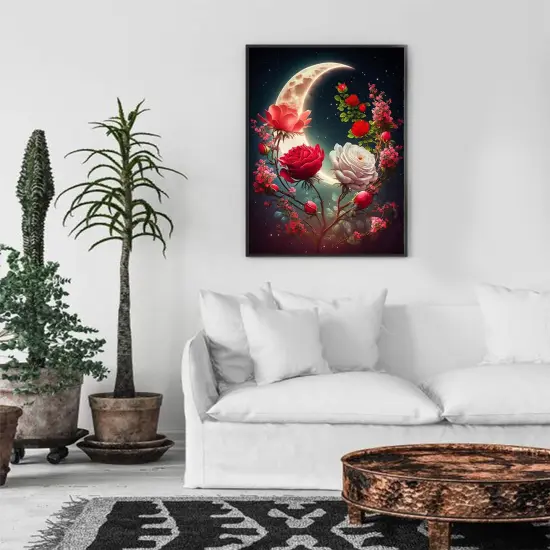 Moon Diamond Painting Kits for Adults-Flower Diamond Art for Adult,Rose Gem Painting Crafts Home Wall Decor,DIY 5D Gem Art Tree Perfect for Relaxation(12x16 Inch) {3}