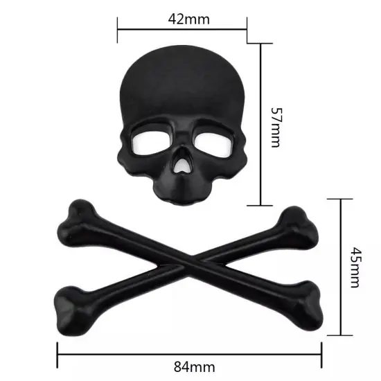 Matte Black 3D Crossbones Skull Sticker Skeleton Emblem Decal {5}