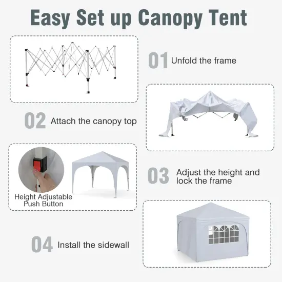 10 X 10 FT Pop up Canopy Tent with 4 Removable Sidewall White {4}