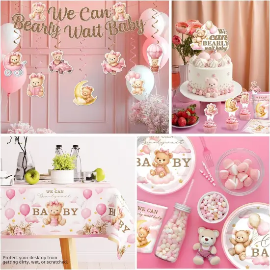 152 PCS We Can Bearly Wait Baby Shower Decorations Girl (Pink) {5}