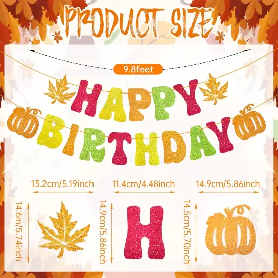 Thanksgiving Glitter Happy Birthday Banner - Autumn Fall Theme Hanging Paper {2}