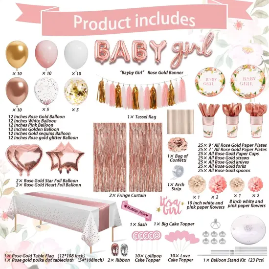 303 Pcs Baby Shower Decorations For Girl (Rosegold Baby Girl) {2}