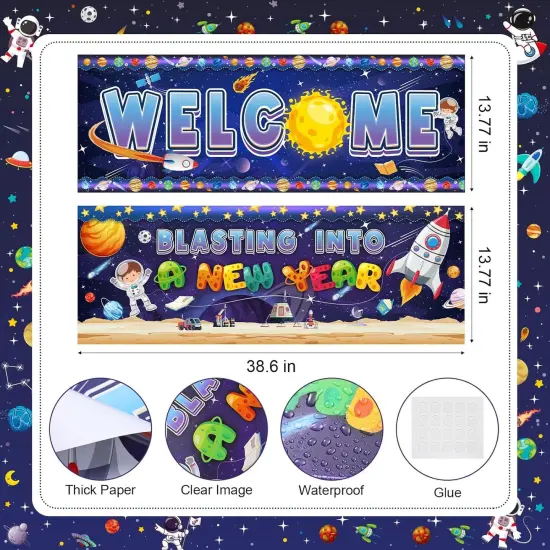 2 Pcs Classroom Welcome Banner Poster Outer Space Classroom Motivational Banner {3}