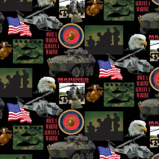 Sykel Enterprises Military Marines Patch Work Cotton Fabric by the Yard {1}