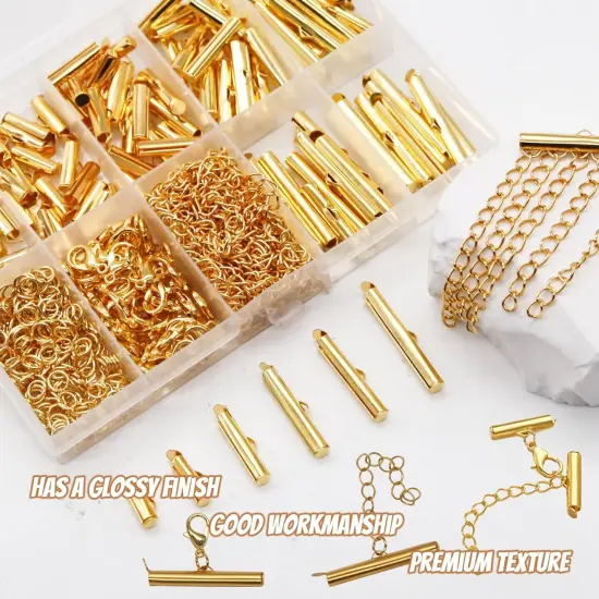 All Size Slider Clasp for Beading Slide Tube Cord for Jewelry Making (Gold) {5}