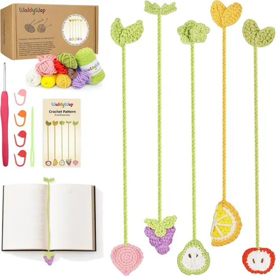 5 PCS Fruit Bookmarks Crochet Kits w/ Extra Yarn, Accessories {1}