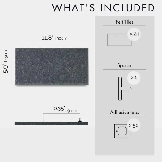 Pack of 24 - Black Felt Board Alternative - Felt Bulletin Board Tiles {5}