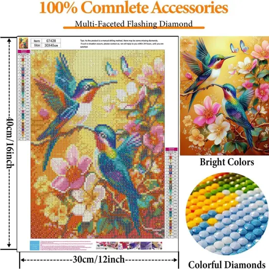 Hummingbird Diamond Art Kits 12x16 Inch {2}