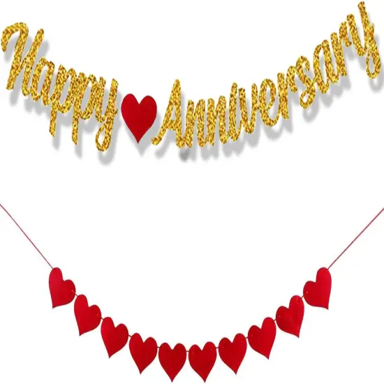 Happy Anniversary Banner - Red Heart and Gold {1}