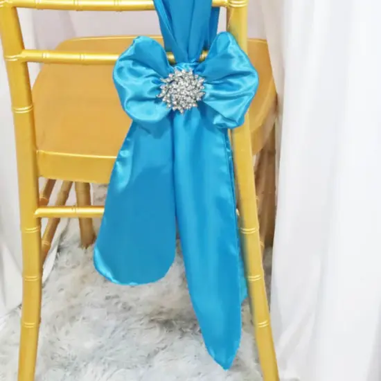 10 Pieces Turquoise Satin Chair Wraps, 8"x108" Bright Event Bands {4}