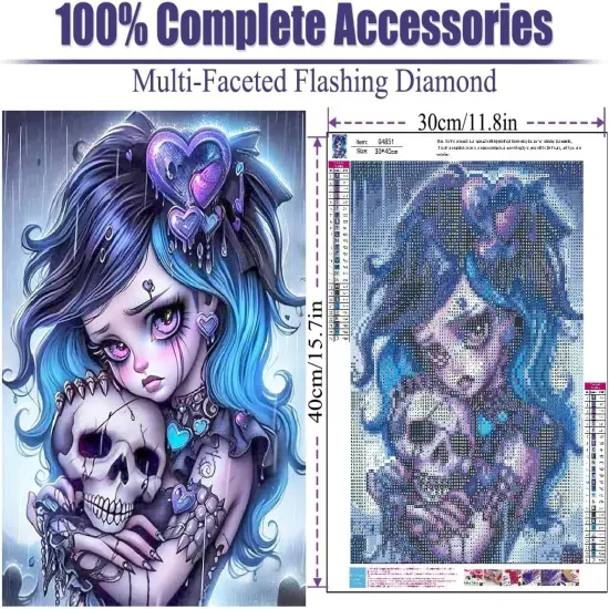 5D Skull Diamond Painting Kit &ndash; Gothic Round Full Drill Art (12x16") {2}
