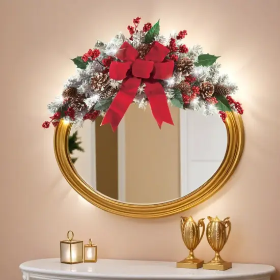 Collections Etc LED Holiday Frosted Pine Floral Swag {6}