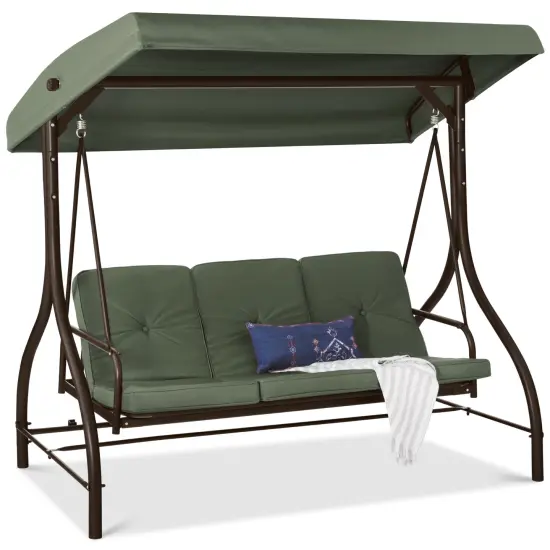 Best Choice Products 3-Seat Outdoor Converting Canopy Swing Glider Patio Hammock w/ Removable Cushions Midnight Green {1}