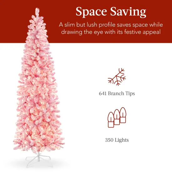 Best Choice Products Pink Pre-Lit Artificial Snow Flocked Pencil Christmas Tree Holiday Decoration {5}