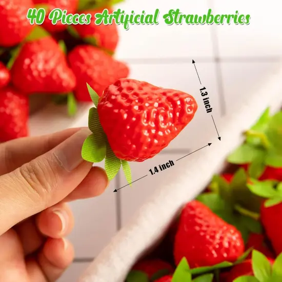 40Pcs Artificial Lifelike Fruit Plastic Strawberries,Fake Red Strawberries {3}