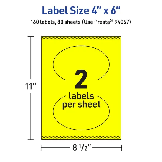 Avery Neon Yellow Paper Labels, 4" x 6" Oval {5}