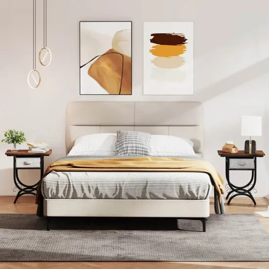 Costway 1/2 PCS Side Table with Fabric Drawer Carved Metal Frame Industrial End Table Nightstand {4}