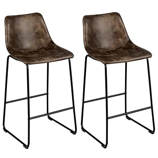 Costway Set of 2 Bar Stool Faux Suede Upholstered Kitchen Dining Chair w/Metal Legs Grey\Brown {7}