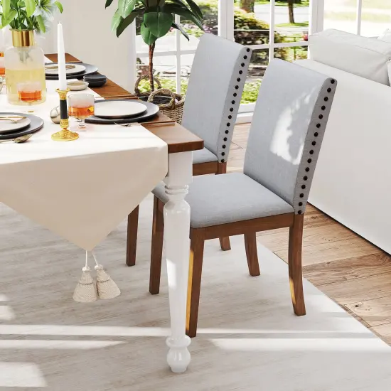 Costway Upholstered Dining Chairs Set of 2/4 with Nailhead Trim Rubber Wood Legs Padded Seat {5}