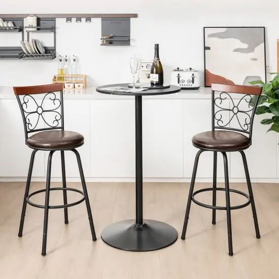 Costway Set of 2 24/30 Inch Adjustable Swivel Barstools Metal Dining Chairs Black&Brown {4}