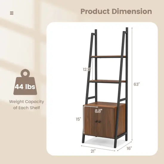 Costway 2 PCS Ladder Shelf Industrial Bookcase with Cabinet Metal Frame for Living Room {3}
