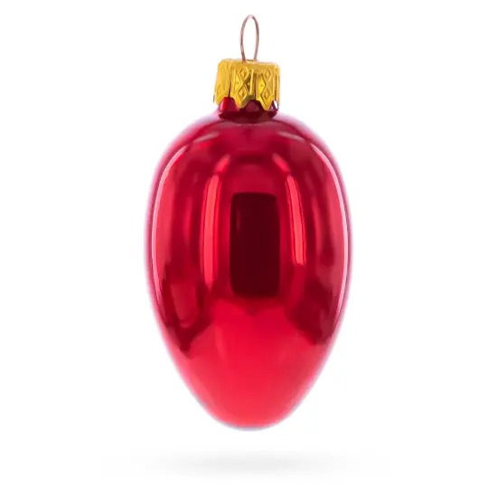 Set of 6 Glossy Red Mini Glass Egg Ornaments 2.9 Inches {3}