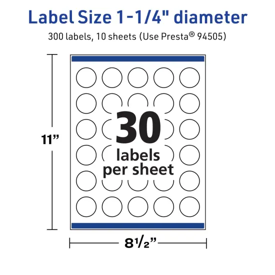 Avery TrueBlock Matte White Paper Labels,1-1/4" diameter Round {5}