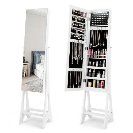 Costway LED Jewelry Cabinet Armoire withBevel Edge Mirror Organizer Mirrored Standing {1}
