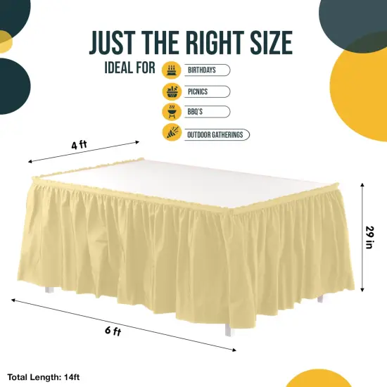 Ruffle Disposable Table Skirt 14 Ft Long Pleated Table Skirts with Adhesive Strip &ndash; Fits 6ft+ Rectangle or Round Tables &ndash; Ideal for Birthday Parties, Gender Reveal, Baby Showers & Event Decorations 6 pack by Exquisite Light Yellow {4}