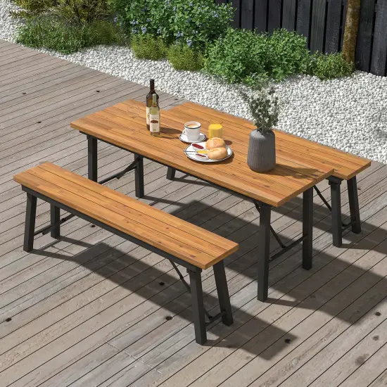 Costway Folding Picnic Table & Bench Set Dining Table with Metal Frame for 4 or 6 Persons {1}