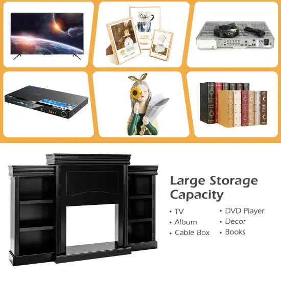 Costway 70'' Fireplace TV Stand Modern Media Entertainment Center Bookcase White\Black {6}
