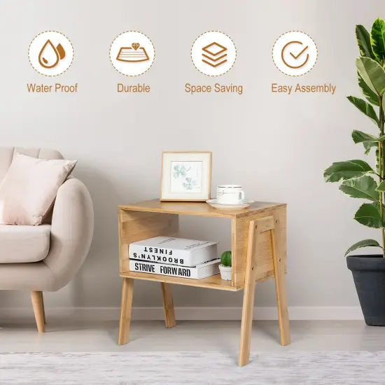 Costway Set of 2 Bamboo Nightstand Stackable Sofa Table Bedside Table with Storage Shelf {6}