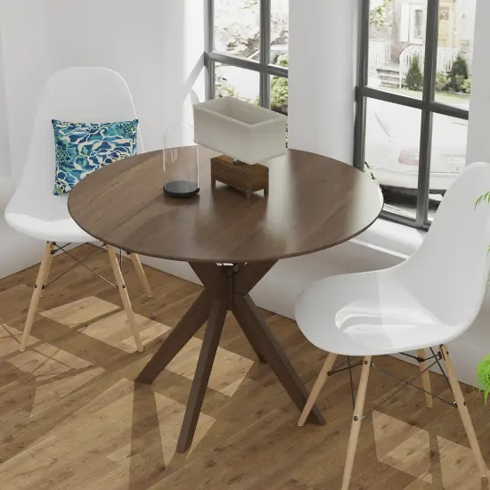 Costway Modern Round Wood Dining Table 35'' W/ Solid Wood Legs& Base for Home, Office {3}