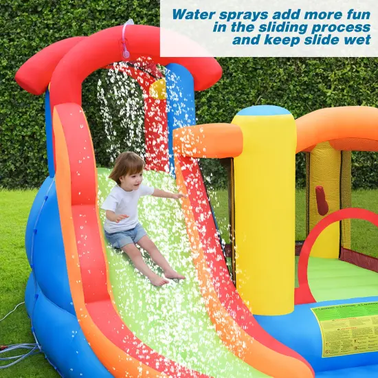 Costway Inflatable Bounce House Water Slide w/ Climbing Wall Splash Pool Water Cannon {6}