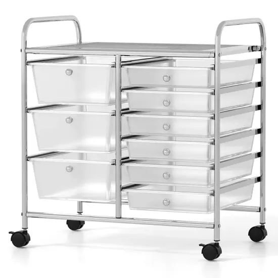 Costway 9 Drawer Rolling Organizer Cart Utility Storage Tools Scrapbook Paper Multi-Use Macaron/White/Hot Pink/Light Pink/Clear/Black {9}