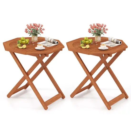 Costway 1/2 PCS Outdoor Patio Folding Wood Dining Table for 4 with 2" Umbrella Hole for Garden {1}