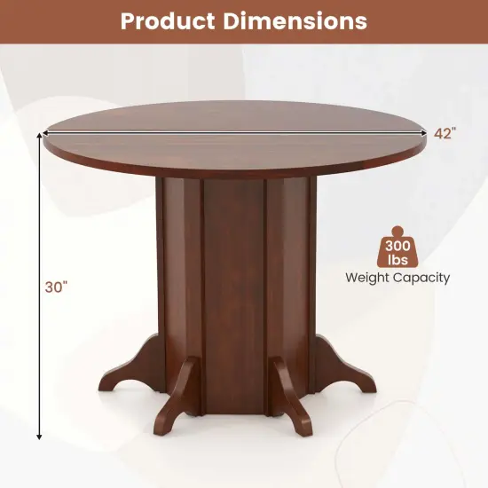 Costway 42" Wooden Kitchen Table Round Dining Table with Pedestal Base for 4-6 People {3}
