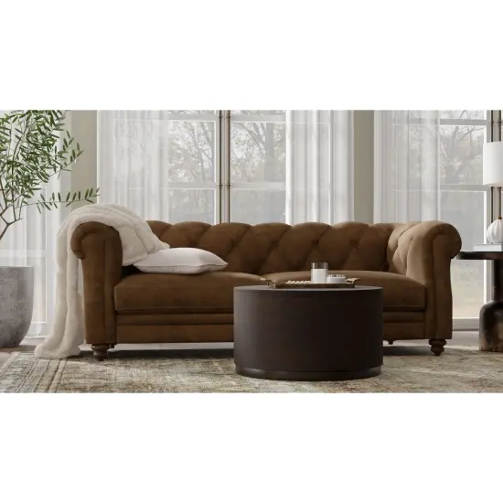 Contemporary Home Living 2-Drawer Round Coffee Table - 30" - Chestnut Finish Brown {5}