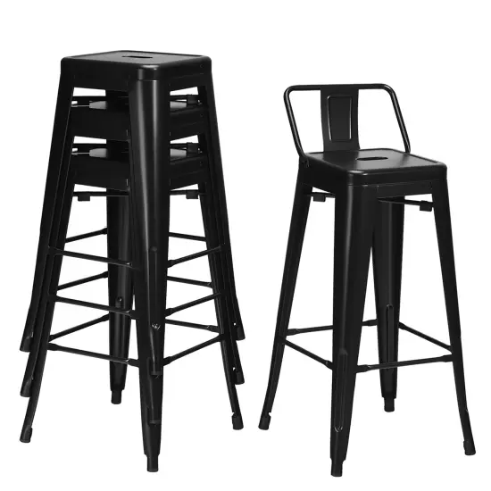 Costway Set of 4 Metal Bar Stools 30'' Bar Height Barstools Industrial W/ Low BackSteel {9}