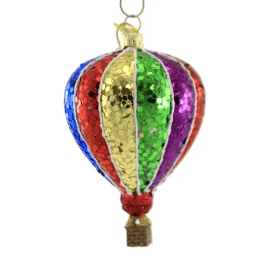 Noble Gems 3.5 Inch Rainbow Hot Air Ballon Tree Ornament , Float Pride Striped Glitter Multicolored {1}