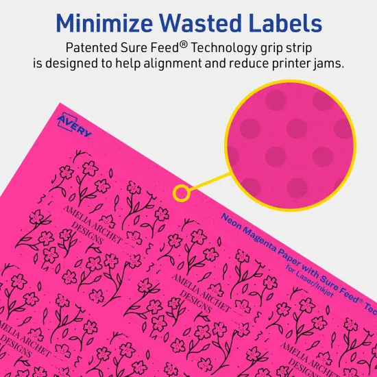 Avery Neon Magenta Paper Labels, 2-1/8" x 2-1/8" Square {4}
