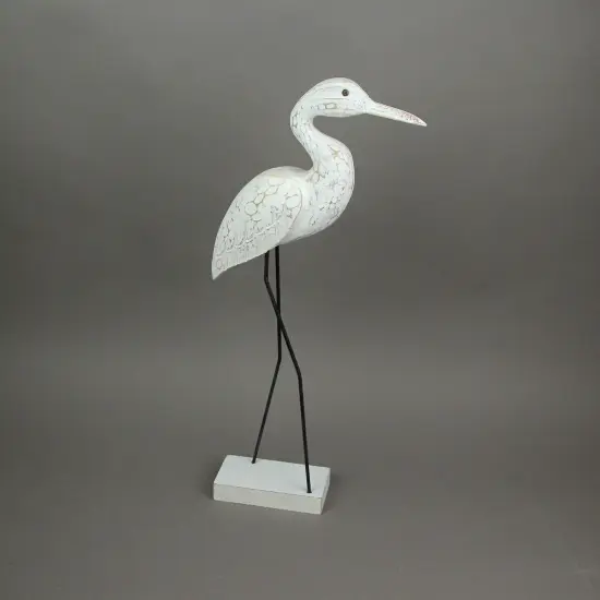 Hand Carved Wood and Metal White Egret Bird Statue 21 Inches High Coastal Decor {6}