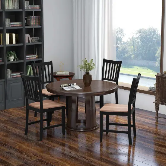 Set of 4 Dining Chair Kitchen Black Spindle Back Side Chair with Solid Wooden Legs {2}
