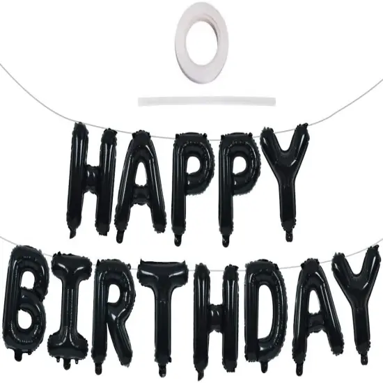 Black Happy Birthday Foil Balloons Banner {1}