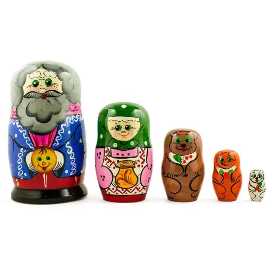 Kolobok, Babushka and Dedushka Fairy Tale Nesting Dolls 7 Inches {1}