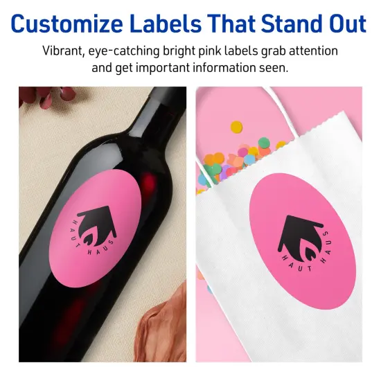 Avery Bright Pink Paper Labels, 4.25" x 2.5" Oval {3}