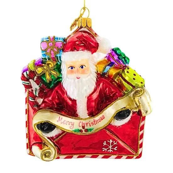 Huras Family 4.5 Inch Season's Greetings From Santa Christmas Tree Ornament , Christmas Decor Hand-Painted Keepsake Red {1}