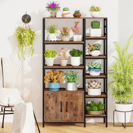 Costway 55.5" Tall Bookcase with 2-Door Cabinet Metal Frame Freestanding Display Rack {4}